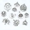 Accesorios de Joyería de Aleación DIY 11 Estilos Plata Antigua Yoga Loto Redondo Hueco Colgantes para Collares Pendientes Dijes Adornos