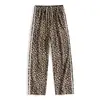 Calça de moletom masculina de algodão puro pesado, corte reto solto, estampa de leopardo, novo estilo outono e inverno 2026, calça longa casual de perna larga com listra lateral