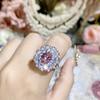 Camelia Rosa Schubert Flor de Cerezo polvo gema anillo femenino Corte fino americano chapado oro 18K diamante completo brillante colorido anillo tesoro