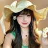 Sombrero de Paja para Mujer 2026 Nuevo Verano Estilo Francés Encaje Lazo Ala Ancha Tejido Sombrero Vacaciones en la Playa Sombrero de Protección Solar