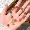 Pulsera de Cuentas de Cristal de Fresa Natural Estilo Hada Dulce y Fresco para Mujer Pulsera Simple Elegante Luna Mariposa Citrino