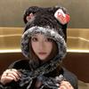 Sombrero de Peluche Lindo con Lazo de Gatito para Otoño e Invierno para Niñas para Mostrar la Cara, Pequeño Cálido y Engrosado Gorro de Punto para Protección de Orejas