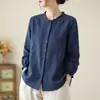 Cardigã Versátil Novo de Primavera e Outono Punhos Elásticos Versátil Emagrecedor Babado Algodão Linho Manga Longa Camisa Top Roupa Feminina