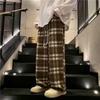 Pantalones a Cuadros Retro Estilo Americano para Hombre Otoño e Invierno Engrosados Estilo Japonés Relajado Marca de Moda Rectos Holgados Casuales Blanco y Negro