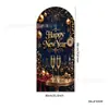 Fondo de Arco de Año Nuevo 2027 Feliz Año Nuevo Reloj Retro Tela Colgante Arqueada Tela de Fondo para Cuenta Regresiva de Nochevieja