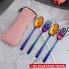 Creativo Titanio Plateado Portátil Vajilla Hotel Regalo Vajilla Juego Cuatro Piezas Cuchillo y Tenedor para Steak