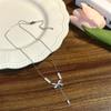 Collar elegante y sencillo de circonita con diseño de nicho de cadena de clavícula con lazo de perla de lujo para mujer