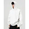 Moletom com capuz patchwork estilo americano branco e cinza para homens, marca da moda outonal, jaqueta moletom rígida de alta resistência, peça superior de corte solto