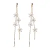 Brincos Longos com Franjas e Florais de Luxo Leve de Nicho High-End para Mulheres, Brincos Versáteis da Moda com um Toque Estiloso