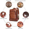 Mochila de cuero de color para hombre mochila retro para ordenador de 15,6 pulgadas mochila de piel de vacuno de primera capa color corteza de crema venta al por mayor