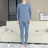 Conjunto de ropa interior térmica de cuello bajo para otoño e invierno para hombres de mediana edad y mayores, camiseta térmica de algodón Lycra, capa base delgada y cálida para papá