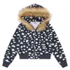 Sudadera retro estilo americano con estampado de estrellas y cuello de piel sintética, nueva colección de otoño para mujer, chaqueta con cremallera holgada y casual, moderna