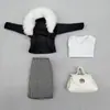 Juguete de muñeca femenino profesional falda de cuadros blanco y negro 30cm falda de cuero jeans de cuero negro ropa alta calidad