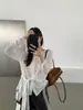 ULOUR/U principios de otoño nuevo estilo coreano versátil para el día a día y el trabajo camiseta de manga larga con botón de copo de nieve 75808