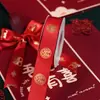 Cinta Roja Especial para Quilts de Boda, Cinta Decorativa para los Artículos del Dote de la Novia, Cinta Estampada en Oro con Palabras Felices, Mayoreo