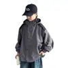 Nuevo cortavientos con capucha de bloques de color para otoño y primavera para niños, elegante y de corte holgado, adecuado para niños mayores, y diseñado para actividades al aire libre, ofreciendo protección contra el viento y una estética de ropa de trabajo.