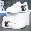 Zapatos Blancos Casuales para Niños y Niñas 2026 Estampado de Gato Negro Velcro Suela Suave Antideslizante Transpirable Primavera y Otoño Nuevo Versátil Tiempo