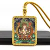 Pingente Tanka Dourado Meio Pintado à Mão, Oito Budas Guardiões, Pingente Tanka do Buda do Nascimento, Colar Tanka Portátil Atacado