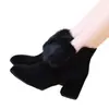 Salto Bloco Salto Alto Feminino 2026 Outono/Inverno Couro Camurça Sapatos de Algodão Veludo Plus Sola Macia Sapatos Femininos Novas Botas Curtas Matte