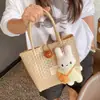 Hd6221A04 Nueva Bolsa Tejida de Plástico de Color Sólido con Dibujo de Conejo, Bolso Tote de Gran Capacidad, Cesta de Regalo