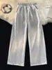 Calça Casual Pesada Retro Americana Marca Tendência Reta Solta Calça Esportiva Caimento Corte Inclinado Cinza Calça de Moletom Masculina Primavera Outono