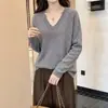 Toma real: Top de punto casual versátil de cuello en V estilo coreano, corte ajustado, para mujer, adecuado tanto para usar solo como debajo de otra prenda, top básico holgado y simple