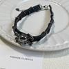 Collar de calavera de cuero apilado de doble capa Diablo Punk para mujer, moderno y atractivo, con diseño personalizado, cadena para clavícula.