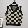 Chaleco de Punto Cuadros Otoño e Invierno para Mujer 2026 Estilo Coreano Nuevo Holgado Cuello en V Jersey Chaleco Interior Superior