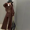Conjunto de Outono 2026 para Meninas: Calça Longa Wide Leg de Cintura Alta Patchwork com Top de Tricô Relaxado Estilo Coreano e Manga Morcego