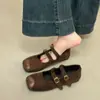 Zapatos Mary Jane Cuadrados Retro Franceses Cosidos para Mujer 2026 Primavera Nuevo Estilo Coreano Zapatos de Salón de Doble Botonadura con Tacón Grueso de Boca Baja