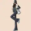 Calça de tubarão para maternidade, estilo flare, adequada para primavera, outono e inverno, com leve flare, forrada com fleece e espessa para aquecimento, pode ser usada como peça externa ou como legging casual, perfeita para o vestuário de maternidade de inverno