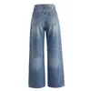 Jeans Infantil Laranja #Streetwear Americano Garota Apimentada Cintura Alta Perna Larga Feminino Solto Modelador Patchwork Versátil Calça Reta
