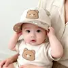 Gorra de Pato para Bebé para Primavera y Otoño, Ala Ancha, Estilo Coreano, Adorable Gorra de Pescador con Oso para Niños y Niñas, Protección Solar Delgada