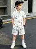 Novas Camisas Polo com Tema de Plantas do Fabricante Original, Conjunto de Camiseta e Shorts para Meninos com Impressão 3D, Atacado de Comércio Exterior Transfronteiriço