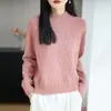 Suéter de Tricô Gola Alta Meia Manga Algodão Puro Novo Outono/Inverno Manga Longa Feminino Pulôver Solto Camisa Base Top