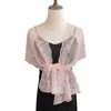 Bufanda Larga de Encaje Floral con Perlas Estilo Francés, Bufanda de Seda Lisa Popular para Primavera/Verano, Bufanda Larga de Cuello Versátil y de Moda Estilo Coreano