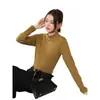 Camiseta Básica de Otoño para Mujer con Cuello Medio Alto, Sencilla y Cómoda, Color Sólido, Manga Larga, con Forro Polar de Microfibra y Acabado de Aceite de Coco