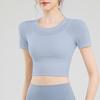 Nueva Ropa de Yoga Camiseta de Manga Corta para Mujer Malla de Dos Piezas Falsas con Almohadilla en el Pecho Adelgazante Pilates Running Fitness Top para Mujer