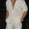Marca de Moda Estilo Americano Casual Suelta Manga Corta Tejida Camisa Chaqueta para Hombre Verano Delgada Calada Diseño Simple