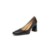 Tacones Altos de Piel de Oveja Suave para Mujer, Nuevos, Simples, Versátiles, Puntera Cuadrada Pequeña, Tacón Grueso, Boca Baja, Planos, Piel Genuina, Zapatos para Mujer de Sociedad
