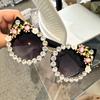 Óculos de Sol Retro Oversized Olho de Gato com Strass para Mulheres