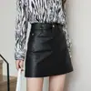 Saia Curta Elegante Linha A para Mulheres Baixas, Saia de Couro Bodycon PU de Cintura Alta Anti-Exposição, Meia-Saia que Cobre o Quadril