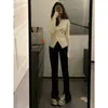 Tejido de Punto Cruz con Cuello en V Texturizado, Cintura Francesa, Otoño e Invierno, Tejido Suave tipo Cera, Top Básico para Mujer, Estilo Sexy, Mangas Largas