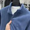 Chamarra de polar para hombre, polar polar de doble cara, sudadera tipo cárdigan de color liso, chamarra de invierno cálida casual con cuello alto para hombre