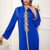 Zafiro Ortografía Cinta Dorada Cosido a Mano Pedrería de Cristal Vestido Elegante Vestido Largo