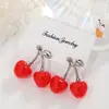 Versão Coreana Menina Doce Fofo Primavera e Verão Novo Doce Design Tridimensional Cereja Tendência Versátil Moda Brincos