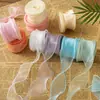 Stock Listo del Fabricante 4cm 10 Yardas Borde Liso Cola de Pez Ondulada Cinta de Hilo para Ramo de Flores Embalaje Cinta para Borde de Pastel Hecho a Mano DIY