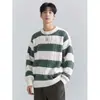 Suéter de Punto Rayado Curvo para Hombre Texturizado Perezoso Cuello Redondo Camiseta Básica Otoño Invierno Suéter Venta al por Mayor de Fábrica Transfronteriza