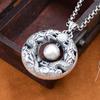 Cadena de suéter larga Double Dragon con cuentas, hebilla de seguridad de plata pura S999, personalidad retro, nuevo, colgante de plata de ley para mujeres y hombres