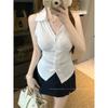 Chaleco Blanco con Cuello Polo sin Mangas para Mujer en Diseño de Verano de un Solo Botón Ropa Interior Ajustada a la Cintura Pura para Ropa Exterior